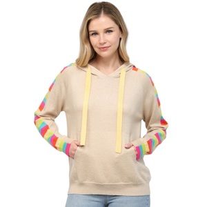 Oatmeal Color Block Sleeve Detail Hoodie Sweater NWT